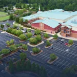 Aerial view of church exterior