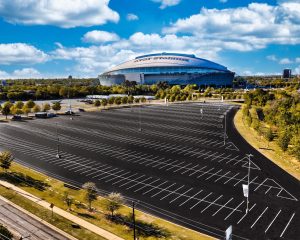 att stadium, drone photo of parking lot