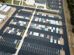 Birds eye view of school parking lot