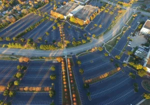 Image of an empty, freshly paved parking lot