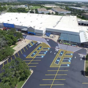 Aerial View of Walmart Parking Lot After Professional Sealcoating Services By Alpha Paving