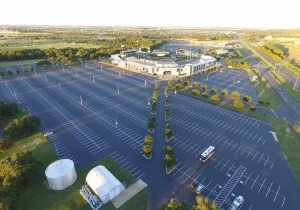 Image of an empty, freshly paved parking lot