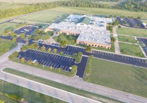Image of an empty, freshly paved parking lot