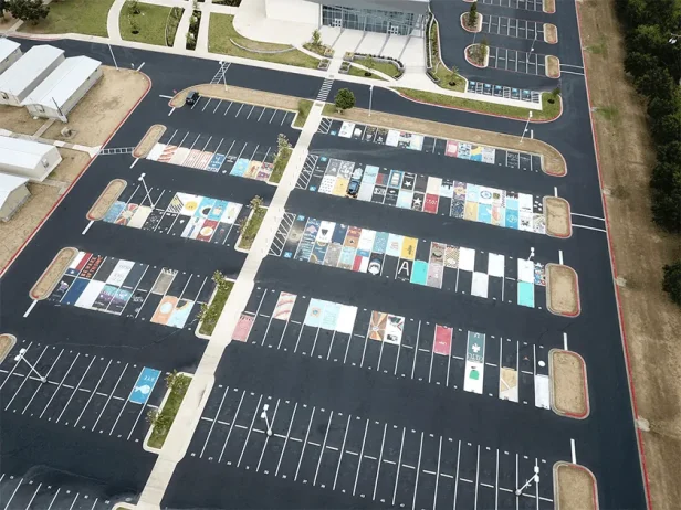 Birds eye view of school parking lot